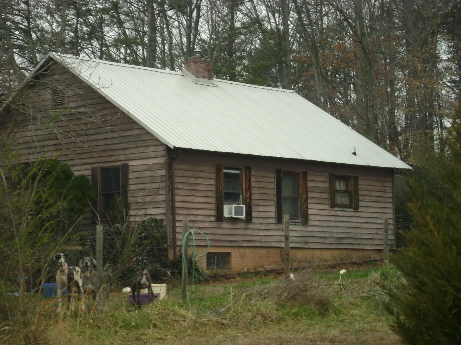 White metal roof on an old wood sided farmhouse, from a Metal Roof Installation job in Oldsmar